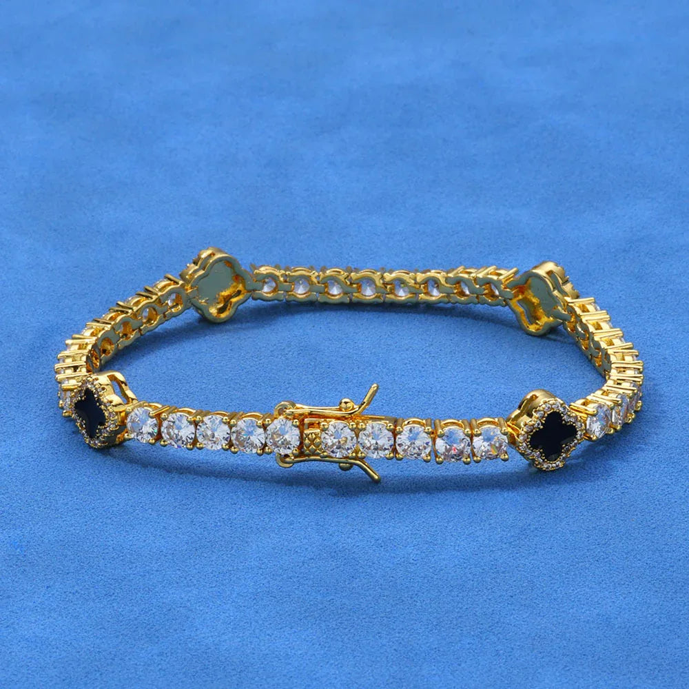 Custom S925 Silver Enamel Clover Bracelet | Chic Gold Chain Rapper Style Accents | Caratix - CaratixJewelry